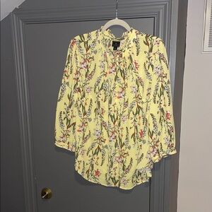 Yellow Floral Long-Sleeve Button Front Blouse